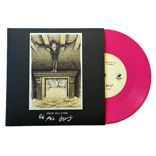 Omslag och rosa vinyl till Håkan Hellströms skiva Gå för glory.