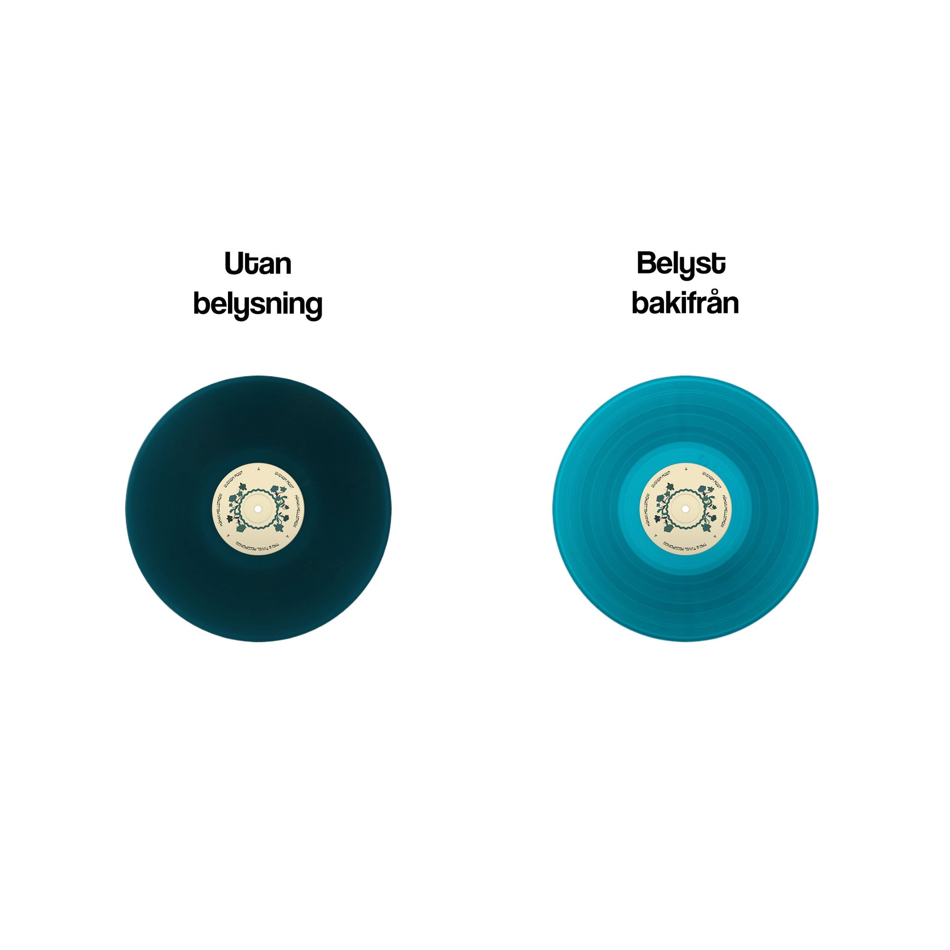 Bild som visar skillnad mellan bakgrundsbelyst transparent vinyl och obelyst